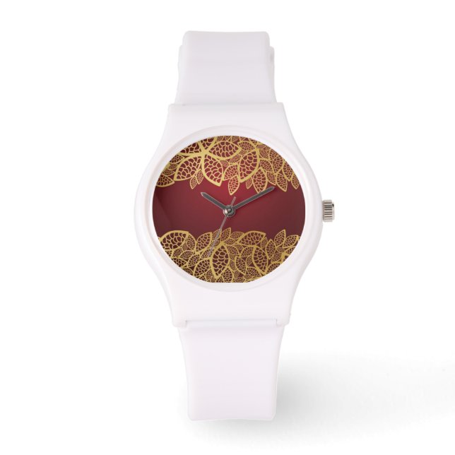 Golden leaf op rode achtergrond horloge (Voorkant)