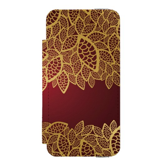 Golden leaf op rode achtergrond incipio iPhone portemonnee hoesje (Voorkant Agenda)