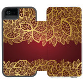 Golden leaf op rode achtergrond incipio iPhone portemonnee hoesje (Agenda Open)