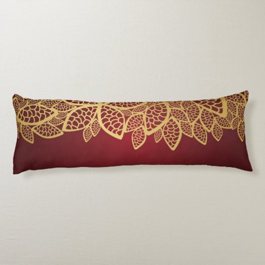 Golden leaf op rode achtergrond lichaamskussen (Achterkant)