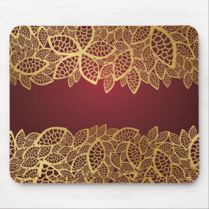Golden leaf op rode achtergrond muismat