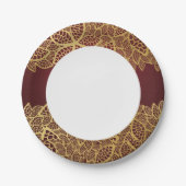 Golden leaf op rode achtergrond papieren bordje (Voorkant)