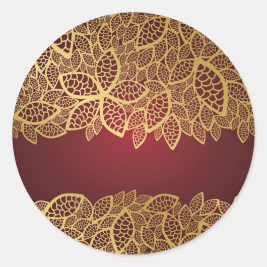 Golden leaf op rode achtergrond ronde sticker (Voorkant)