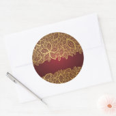 Golden leaf op rode achtergrond ronde sticker (Envelop)