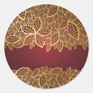 Golden leaf op rode achtergrond ronde sticker