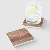 Golden leaf op rode achtergrond stenen onderzetter (Zijkant)