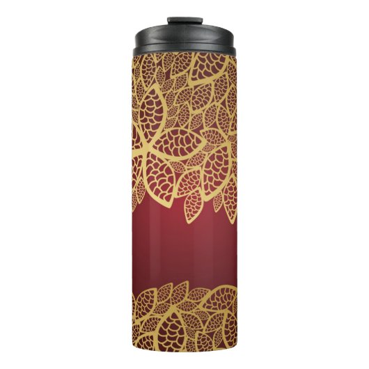 Golden leaf op rode achtergrond thermosbeker (Voorkant)