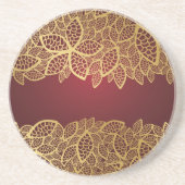 Golden leaf op rode achtergrond zandsteen onderzetter (Voorkant)