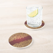 Golden leaf op rode achtergrond zandsteen onderzetter (Zijkant)