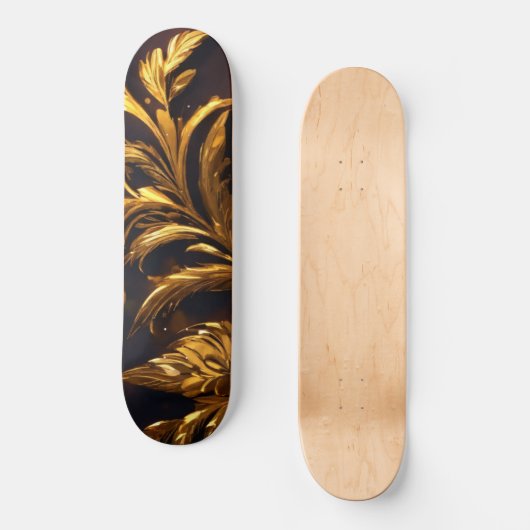 Golden Leaf Pattern Skateboard: Natuur Ontmoet Lux Persoonlijk Skateboard (Voorkant)