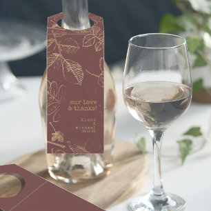 Golden Leaf Pattern Wedding Gold/Burgundy ID655 Flessenhanger