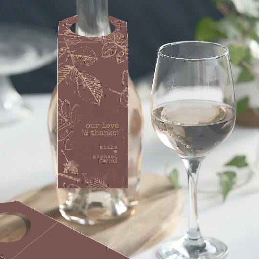 Golden Leaf Pattern Wedding Gold/Burgundy ID655 Flessenhanger