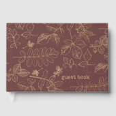Golden Leaf Pattern Wedding Gold/Burgundy ID655 Gastenboek (Voorkant)