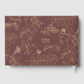 Golden Leaf Pattern Wedding Gold/Burgundy ID655 Gastenboek (Achterkant)