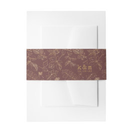 Golden Leaf Pattern Wedding Gold/Burgundy ID655 Uitnodigingen Wikkel