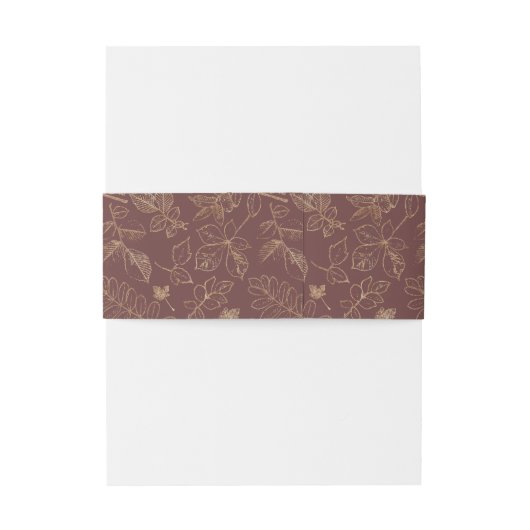 Golden Leaf Pattern Wedding Gold/Burgundy ID655 Uitnodigingen Wikkel (Achterkant Voorbeeld)