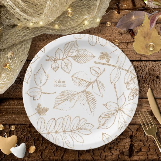 Golden Leaf Pattern Wedding ID655 Papieren Bordje