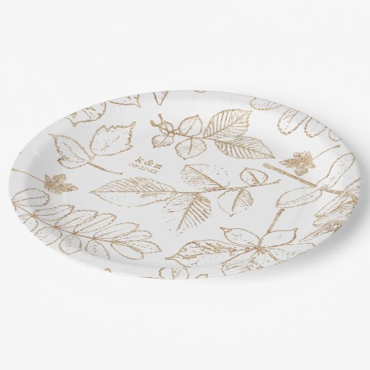 Golden Leaf Pattern Wedding ID655 Papieren Bordje (Gekanteld)