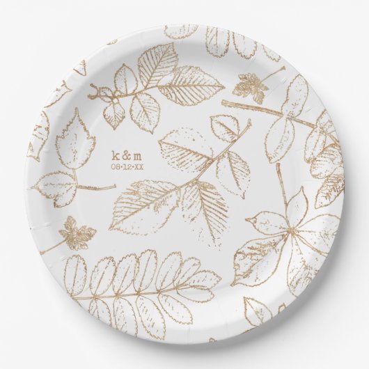Golden Leaf Pattern Wedding ID655 Papieren Bordje (Voorkant)