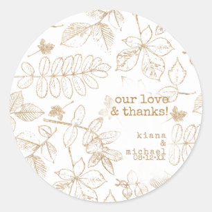 Golden Leaf Pattern Wedding ID655 Ronde Sticker