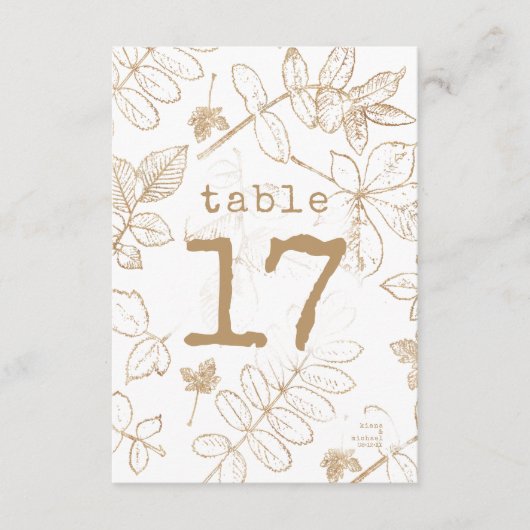 Golden Leaf Pattern Wedding Table Numbers ID655 Kaart (Voorkant)