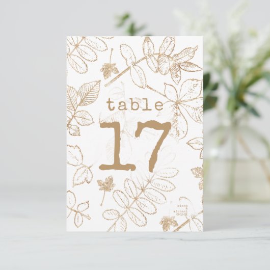 Golden Leaf Pattern Wedding Table Numbers ID655 Kaart (Staand voorkant)