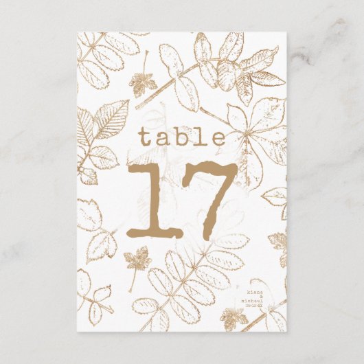 Golden Leaf Pattern Wedding Table Numbers ID655 Kaart (Achterkant)