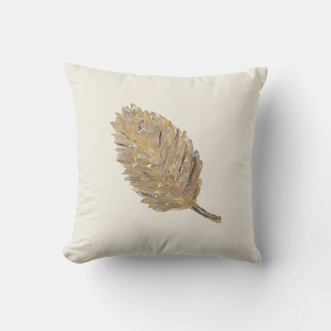 Golden Leaf Pillow -1 op Cream Kussen (Voorkant)