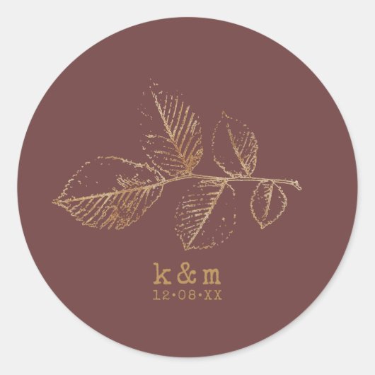 Golden Leaf Wedding Gold/Burgundy ID655 Ronde Sticker (Voorkant)