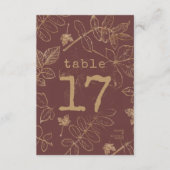 Golden Leaf Wedding Table Number Burgundy ID655 Kaart (Voorkant)
