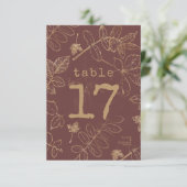 Golden Leaf Wedding Table Number Burgundy ID655 Kaart (Staand voorkant)