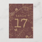 Golden Leaf Wedding Table Number Burgundy ID655 Kaart (Achterkant)