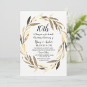 Golden Leaf Wreath 10th Wedding Jubileum Invite Kaart (Staand voorkant)