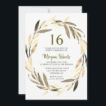 Golden Leaf Wreath 16th Birthday Party Invitation Kaart<br><div class="desc">Golden Leaf Wreath 16th Birthday Party Invitation Matching collectie in Niche and Nest store. Kunstwerk: www.EssemCreatives.etsy.com</div>