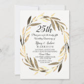Golden Leaf Wreath 25th Wedding Jubileum Invite Kaart (Voorkant)