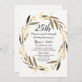 Golden Leaf Wreath 25th Wedding Jubileum Invite Kaart (Voorkant / Achterkant)