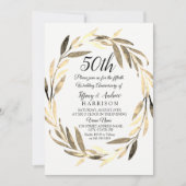 Golden Leaf Wreath 50th Wedding Jubileum Invite Kaart (Voorkant)