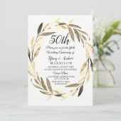 Golden Leaf Wreath 50th Wedding Jubileum Invite Kaart (Staand voorkant)