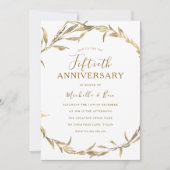 Golden Leaf Wreath 50th Wedding Jubileum Kaart (Voorkant)