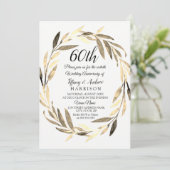 Golden Leaf Wreath 60th Wedding Jubileum Invite Kaart (Staand voorkant)