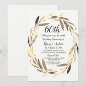 Golden Leaf Wreath 60th Wedding Jubileum Invite Kaart (Voorkant / Achterkant)