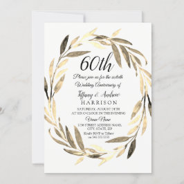 Golden Leaf Wreath 60th Wedding Jubileum Invite Kaart
