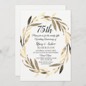 Golden Leaf Wreath 75th Wedding Jubileum Invite Kaart (Voorkant / Achterkant)