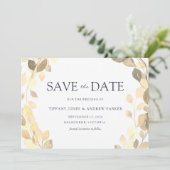 Golden Leaf Wreath Elegant Herfst Autumn Wedding Save The Date (Staand voorkant)