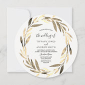 Golden Leaf Wreath Elegant Wedding Kaart (Voorkant)