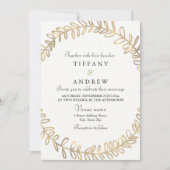 Golden Leaf Wreath Modern Wedding Invite Kaart (Voorkant)