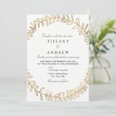 Golden Leaf Wreath Modern Wedding Invite Kaart (Staand voorkant)