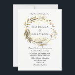 Golden Leaf Wreath Wedding Invitation Kaart<br><div class="desc">Golden Leaf Wreath Wedding Invitation Forest Wreated Lead Wedding Invitation Elegant Modern Design</div>