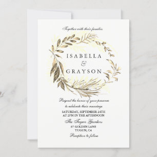 Golden Leaf Wreath Wedding Invitation Kaart