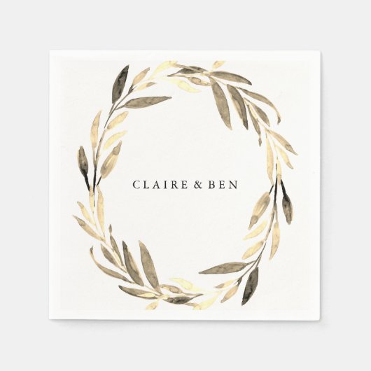 Golden Leaf Wreath Wedding Napkin Servetten (Voorkant)